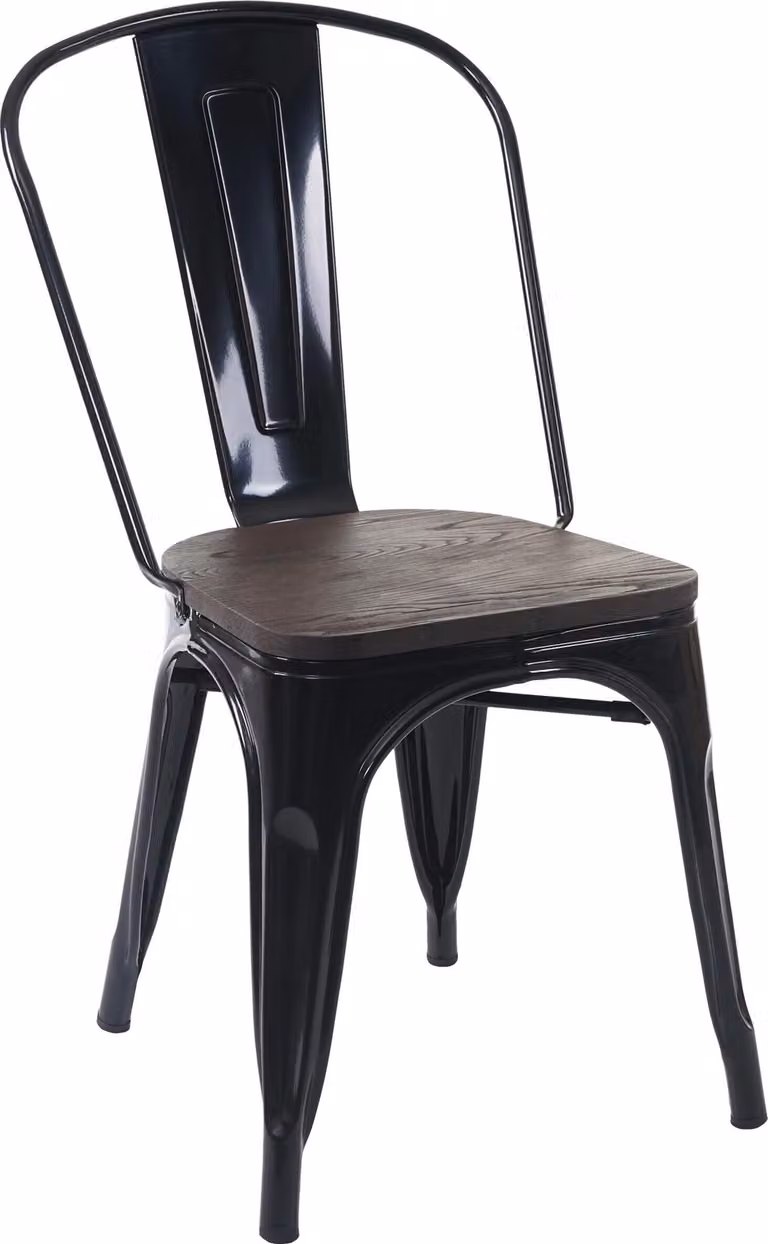 Sedia HWC-A73 incl. sedile in legno, sedia bistrot impilabile, design industriale in metallo impilabile ~ nero