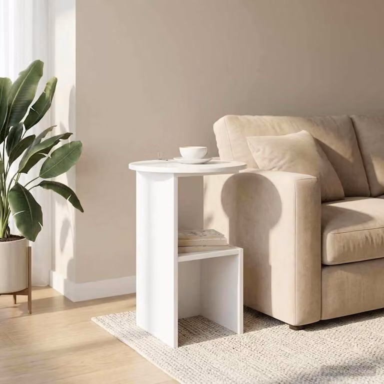 vidaXL Tavolo laterale rotondo moderno Bianco Lucido Ø 39,5 x H 55 cm