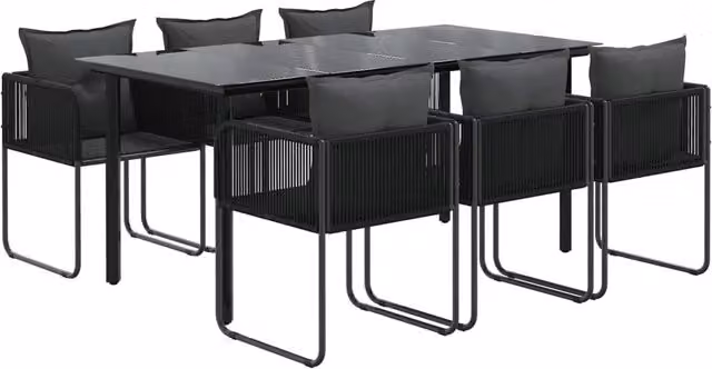 Set da pranzo da giardino Outsunny in polyrattan nero con piano in vetro, 7 pezzi