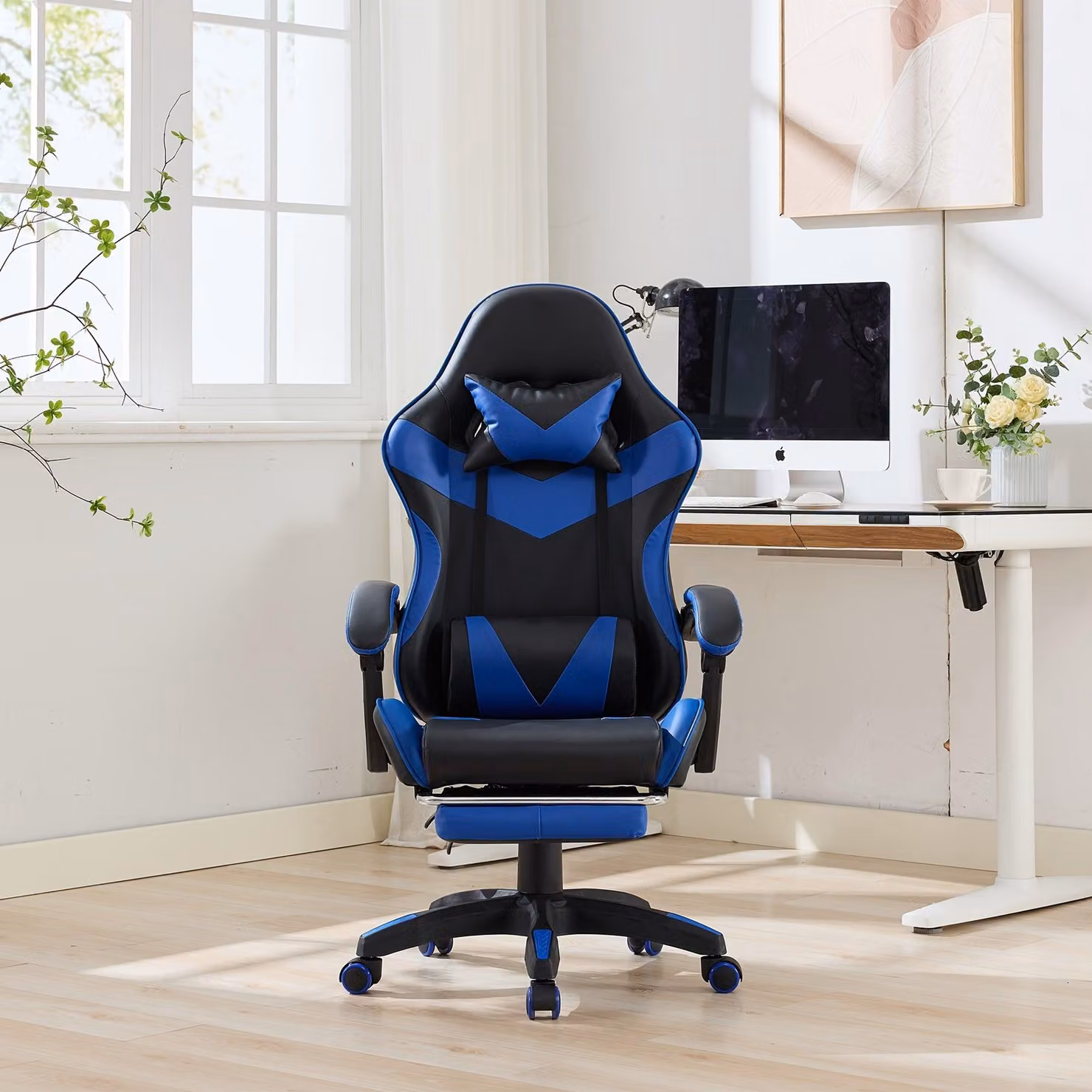 Sedia da gaming – Sedia per videogiochi – Sedia ergonomica – Sedia girevole a 360° – Altezza regolabile e poggiapiedi regolabile