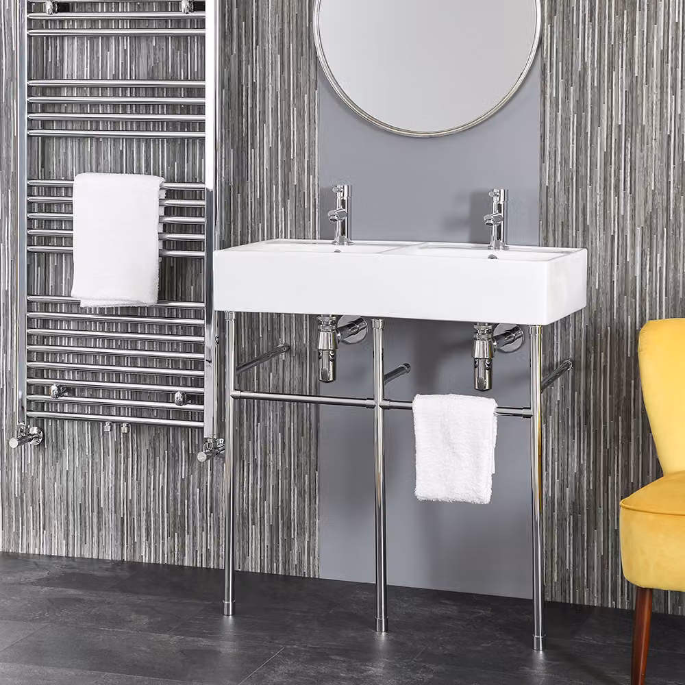 Lavabo Doppio con Consolle Cromata – 820 mm x 420 mm – Halwell