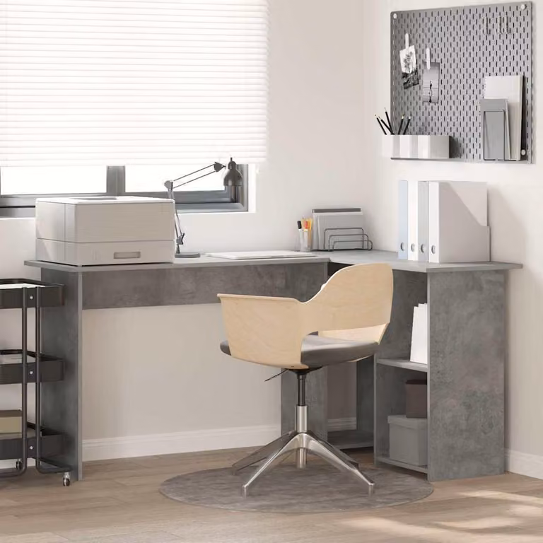 Maison Exclusive - Scrivania grigio cemento, dimensioni 142 x 102 x 73 cm, realizzata in materiale composito di legno