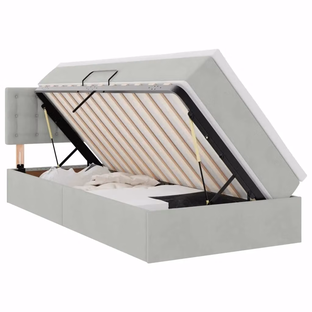 Letto con contenitore e illuminazione LED vidaXL in velluto grigio, L 90 x P 190 cm – 2