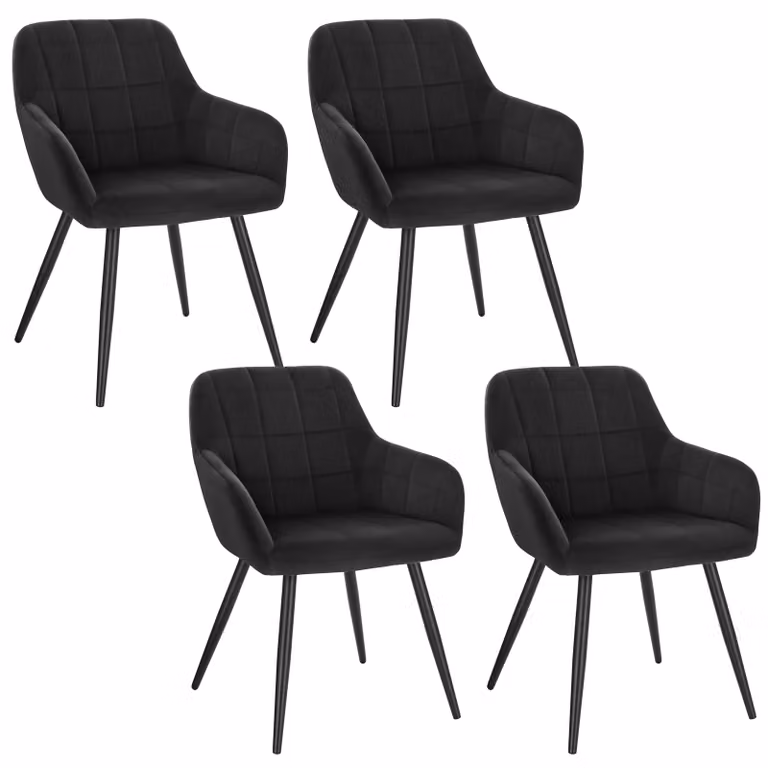 WOLTU set di 4 sedie da sala da pranzo sedia da cucina sedia imbottita sedia da soggiorno poltrona con braccioli seduta in velluto gambe in metallo nero