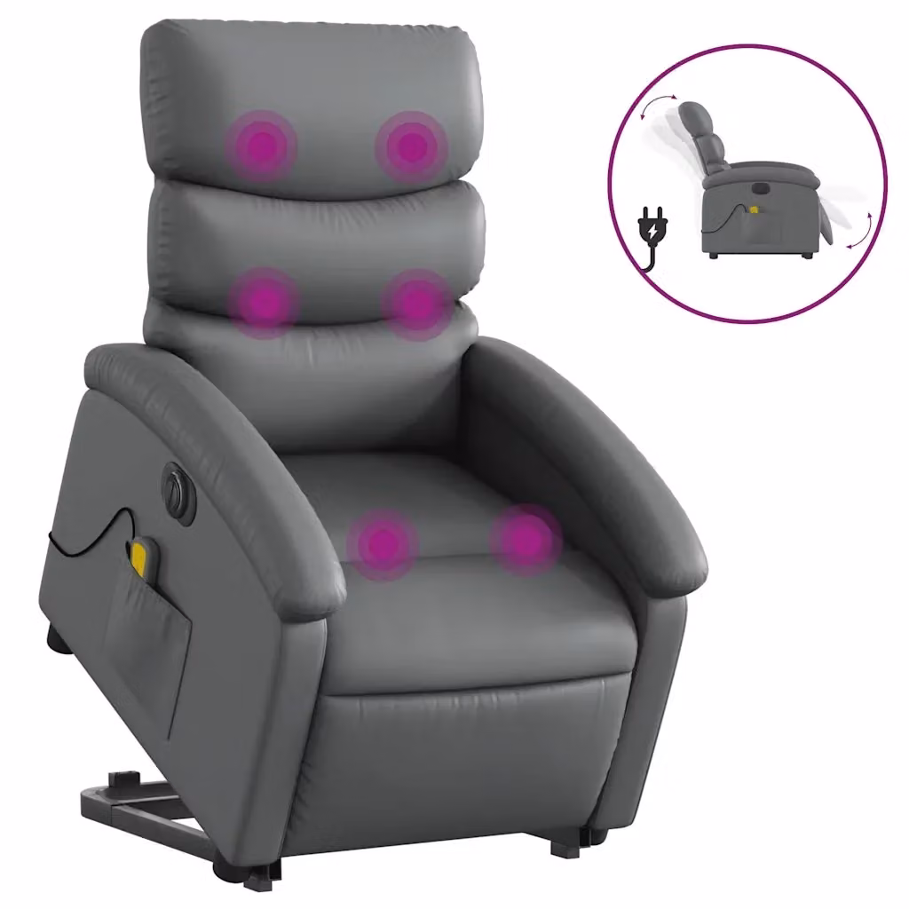 Poltrona Alzapersona Elettrica Reclinabile vidaXL in Similpelle Grigio con Braccioli – 2