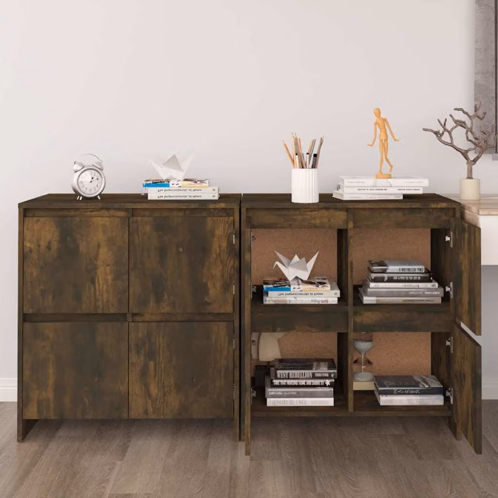 Set di 2 credenze vidaXL in legno multistrato e MDF color rovere fumo, design minimalista, L 70 cm x P 41 cm x H 75 cm – 1