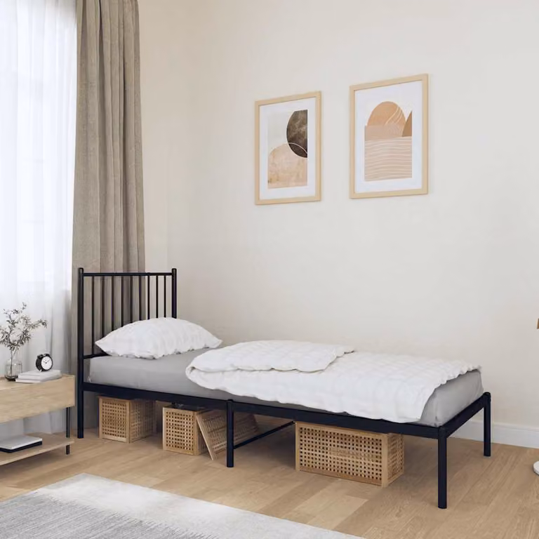 vidaXL Giroletto con Testiera in Metallo Nero L: 196 cm, P: 79,5 cm, H: 90,5 cm