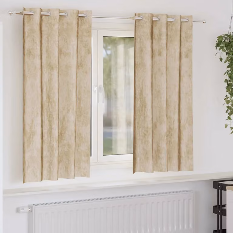 Set di 2 tende oscuranti in velluto vidaXL, colore beige, termoisolanti, con occhielli, L: 140 cm, H: 175 cm