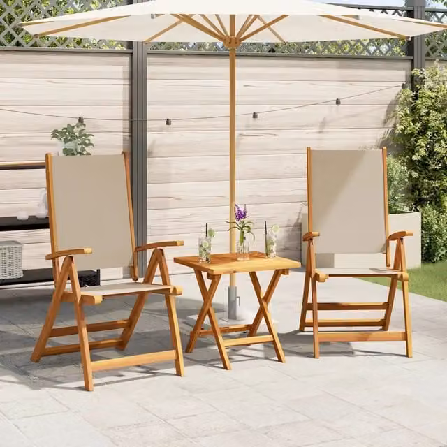 Set di 2 sedie pieghevoli vidaXL in legno di acacia oliato e textilene beige per giardino e terrazza – 1