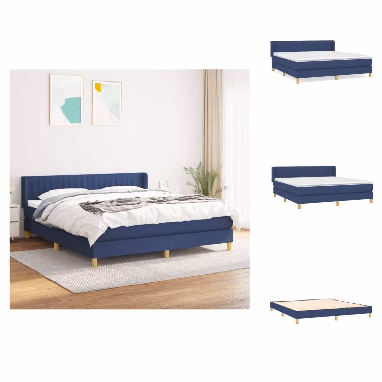 vidaXL Letto a molle con materasso blu 180x200 cm in tessuto - Letti & strutture letto