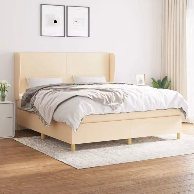 Letto Ibrido con Giroletto a Molle e Materasso vidaXL in Tessuto Beige e Bianco L/P/H: 180 x 200 cm