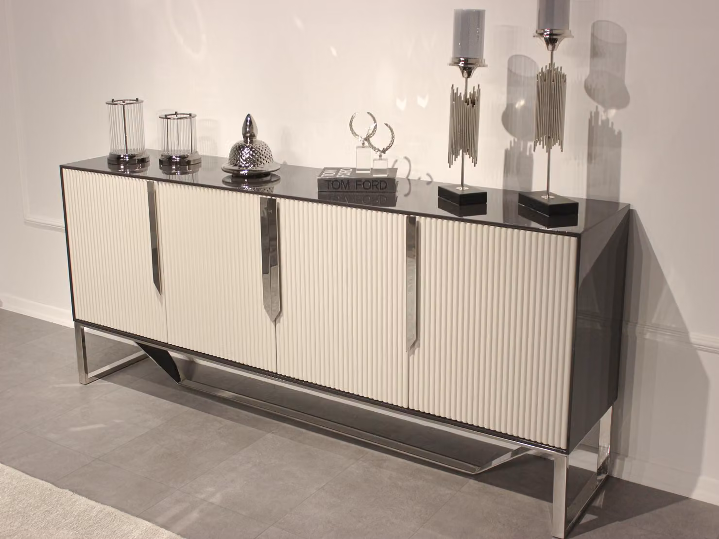 Moderne Weiße Wohnzimmer Kommode Elegantes Metallgestell Möbel