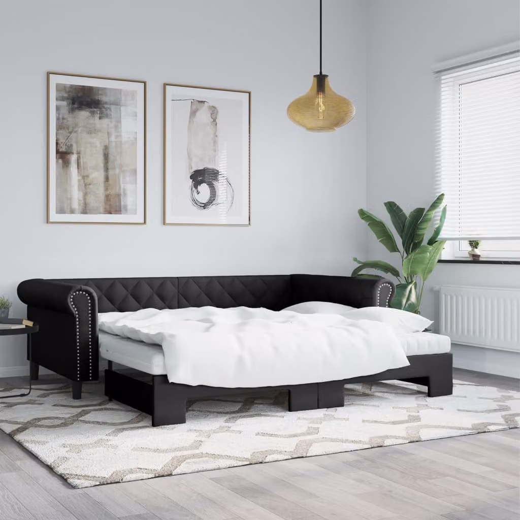 vidaXL Divano Letto Estraibile in Similpelle Nero per Soggiorno e Camera da Letto