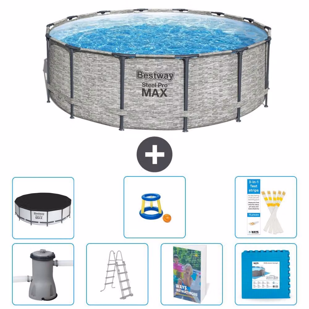 Bestway Steel Pro MAX, piscina in acciaio, forma rotonda, dimensioni 427x122 cm, composta da 6 parti, modello S570
