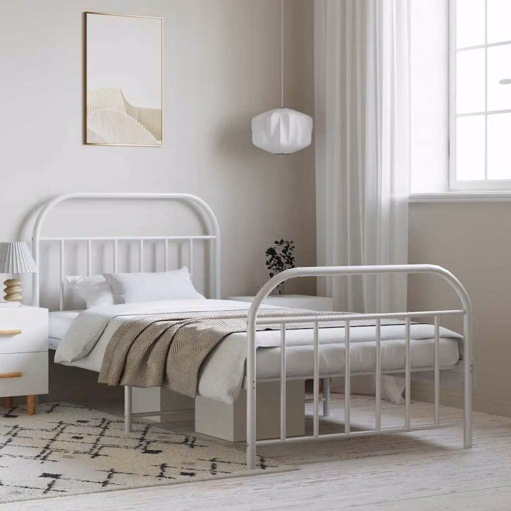 vidaXL Giroletto in metallo con testiera e pediera, Bianco, L/P/H: 100 x 200 x 105 cm