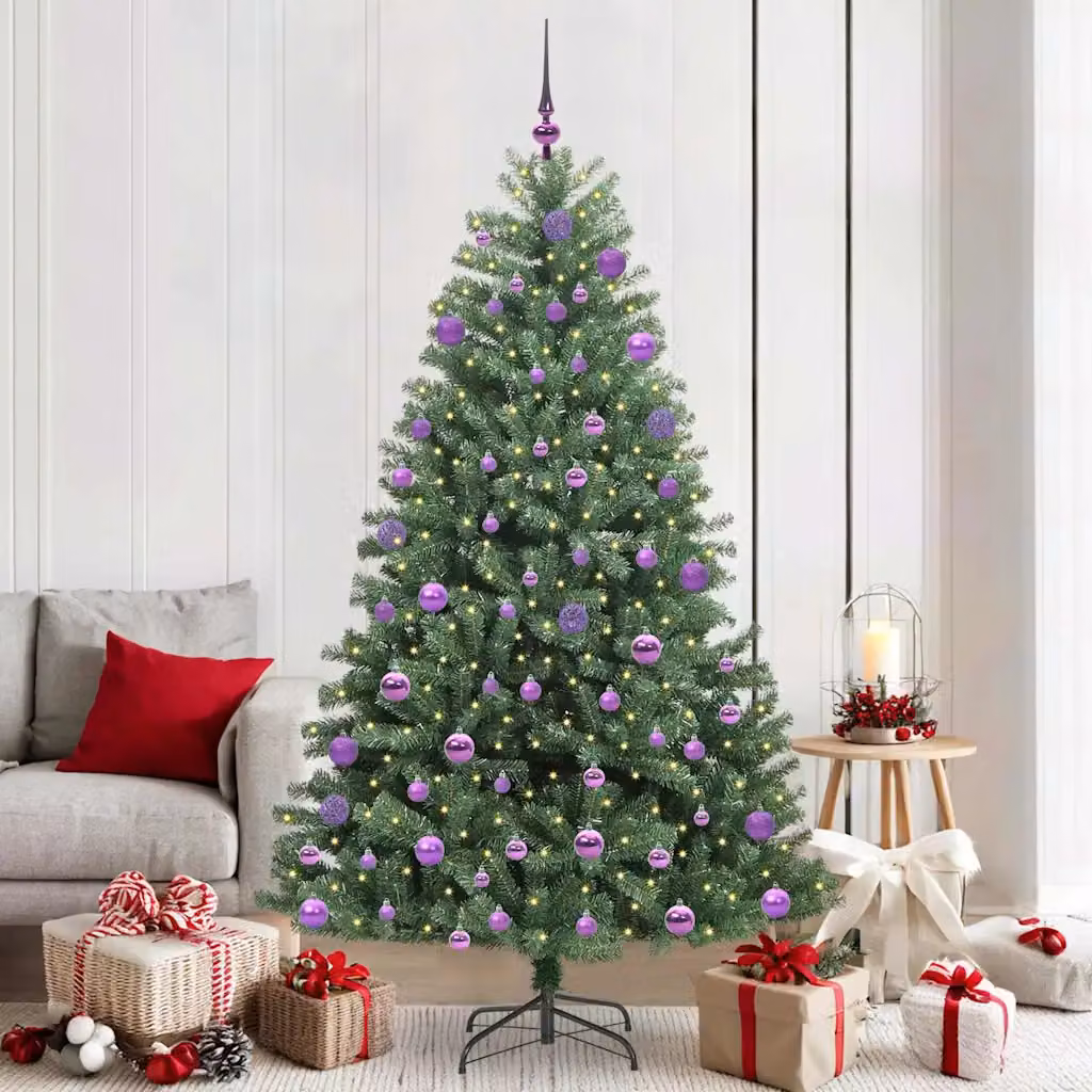 Albero di Natale Artificiale Moderno vidaXL Verde con Luci LED Warm White in PVC e Metallo – 1