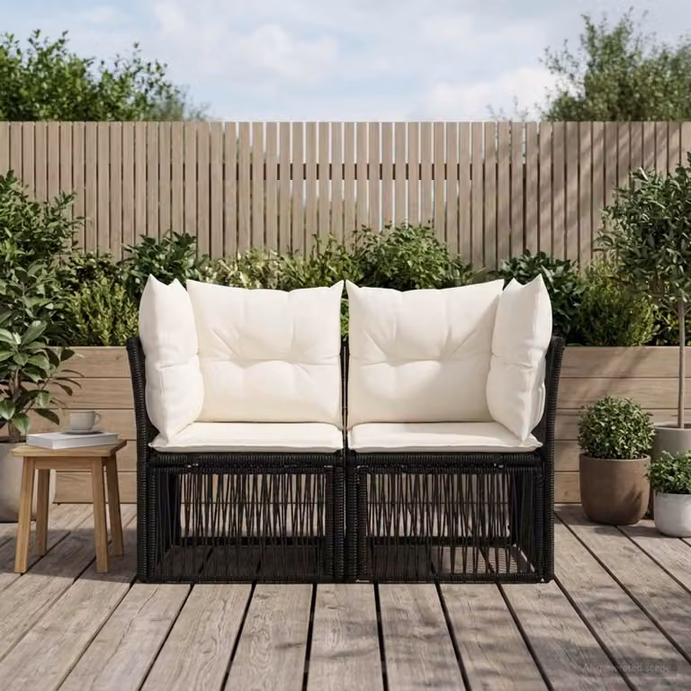 Divano da giardino a 2 posti vidaXL in rattan nero e metallo