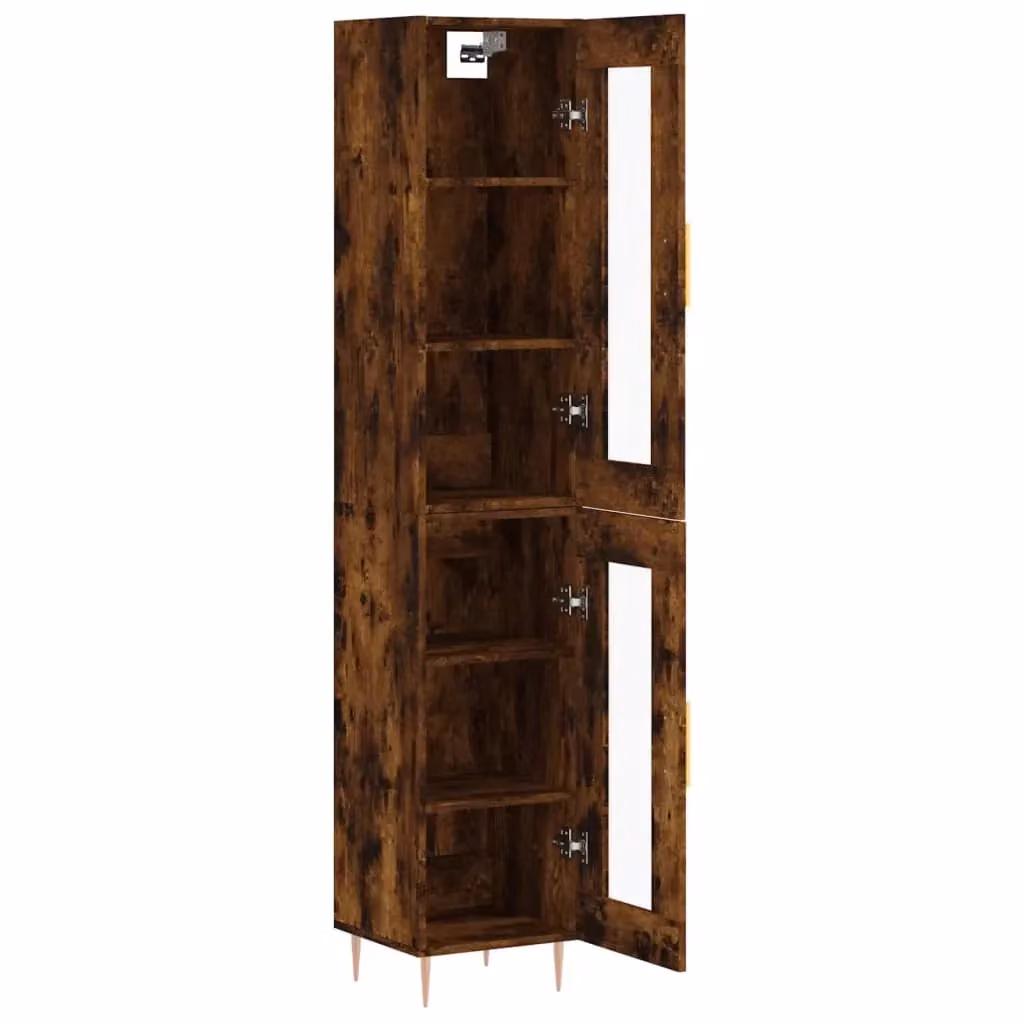 Mobile contenitore moderno con ante in vetro per cucina e soggiorno, marrone, L: 34,5 cm, P: 34 cm, H: 180 cm – 2