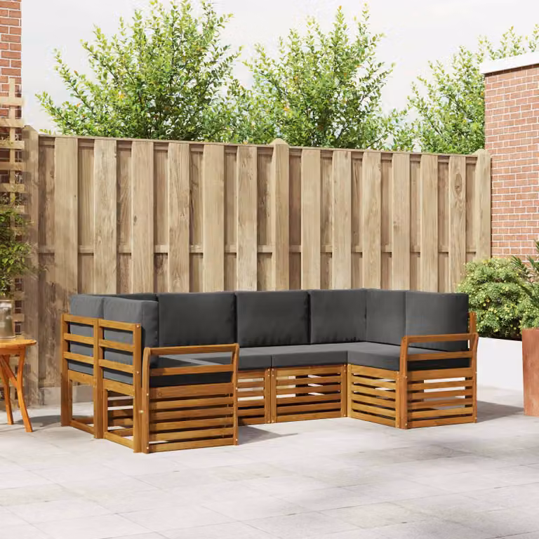 Set di divani da esterno vidaXL a forma di L composto da 6 pezzi in legno di acacia con cuscini beige e antracite