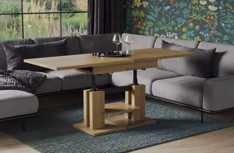 Tavolino Endo-Möbel Iso 110-170cm a doppia alzata regolabile in altezza e allungabile (rovere naturale)
