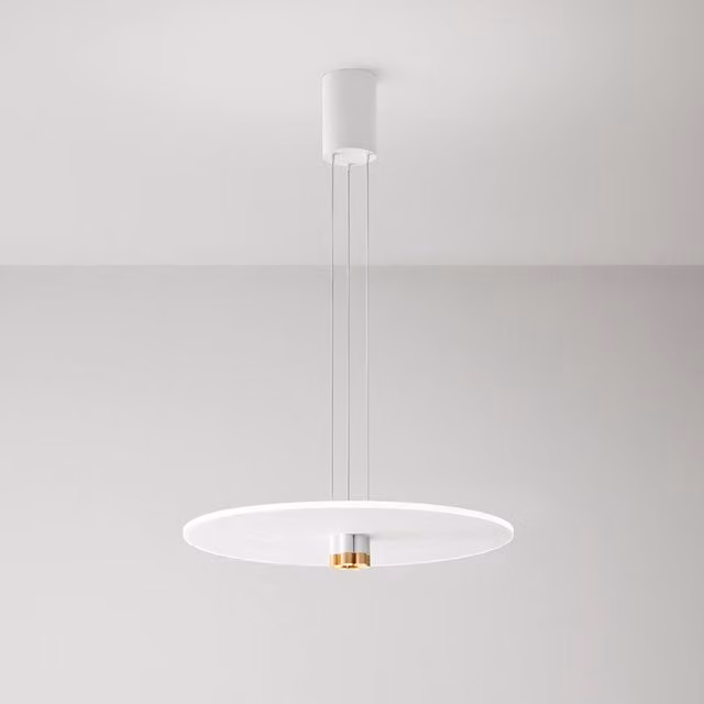 Sospensione Minimal Stream Metallo Bianco E Oro Acrilico Led 50W 3000K