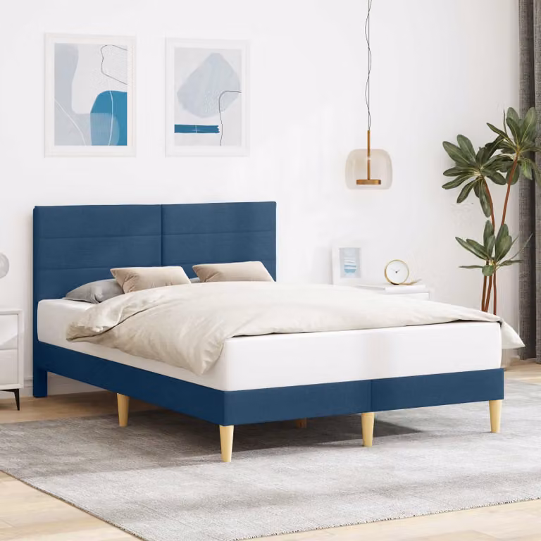 Struttura del letto con testiera vidaXL in tessuto blu, L/P/H: 160 x 200 x 96 cm