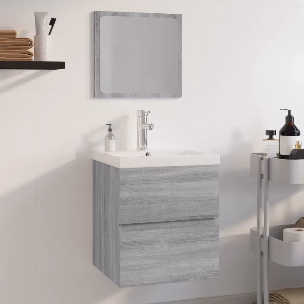 Set di mobili da bagno moderno vidaXL con mobile lavabo e pensile con specchio, Grigio e Bianco, L/P/H: 76,7 x 45 x 41 cm