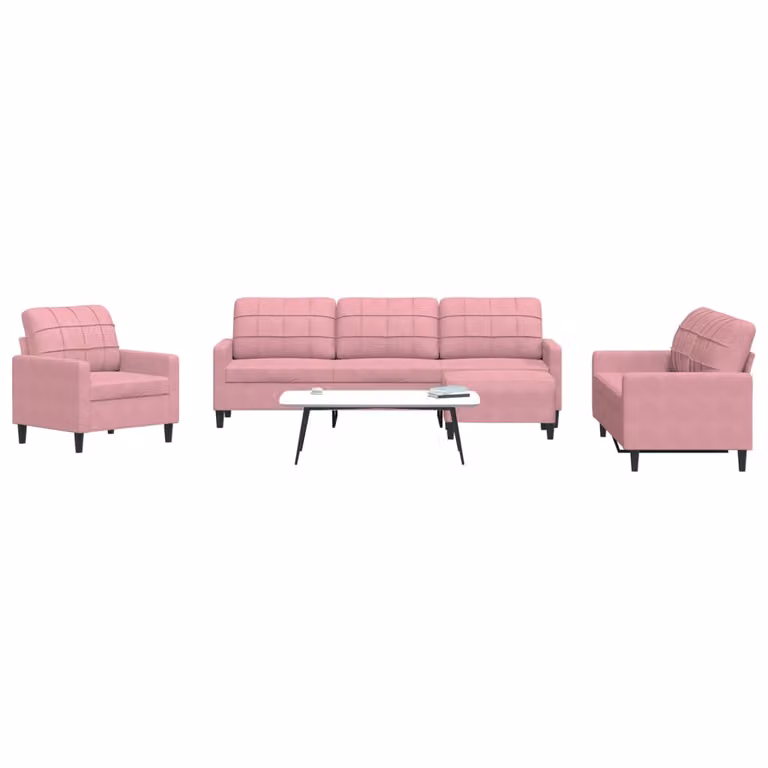 Set di divani 4 pezzi vidaXL in velluto rosa con cuscini e pouf per soggiorno