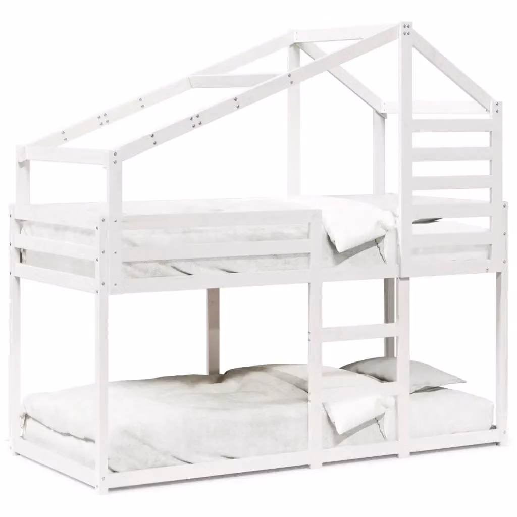 Letto a castello con tetto per bambini vidaXL in legno massello di pino bianco L: 200 cm, P: 80 cm, H: 205,5 cm – 2