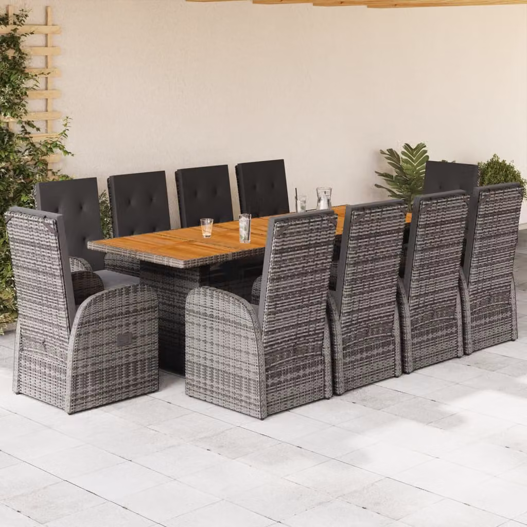 vidaXL Set da Pranzo da Giardino 11pz in Polyrattan e Legno di Acacia Grigio