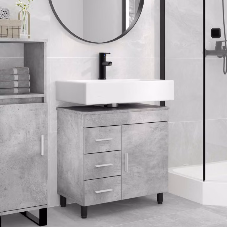 vidaXL Mobiletto da bagno moderno in MDF e metallo grigio con ante a battente e ripiani interni L: 60 cm, P: 35 cm, H: 60 cm