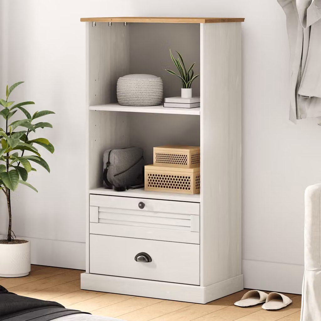 Libreria vidaXL VIGO in legno massello di pino bianco, stile rustico, L 60 cm x P 35 cm x H 114,5 cm