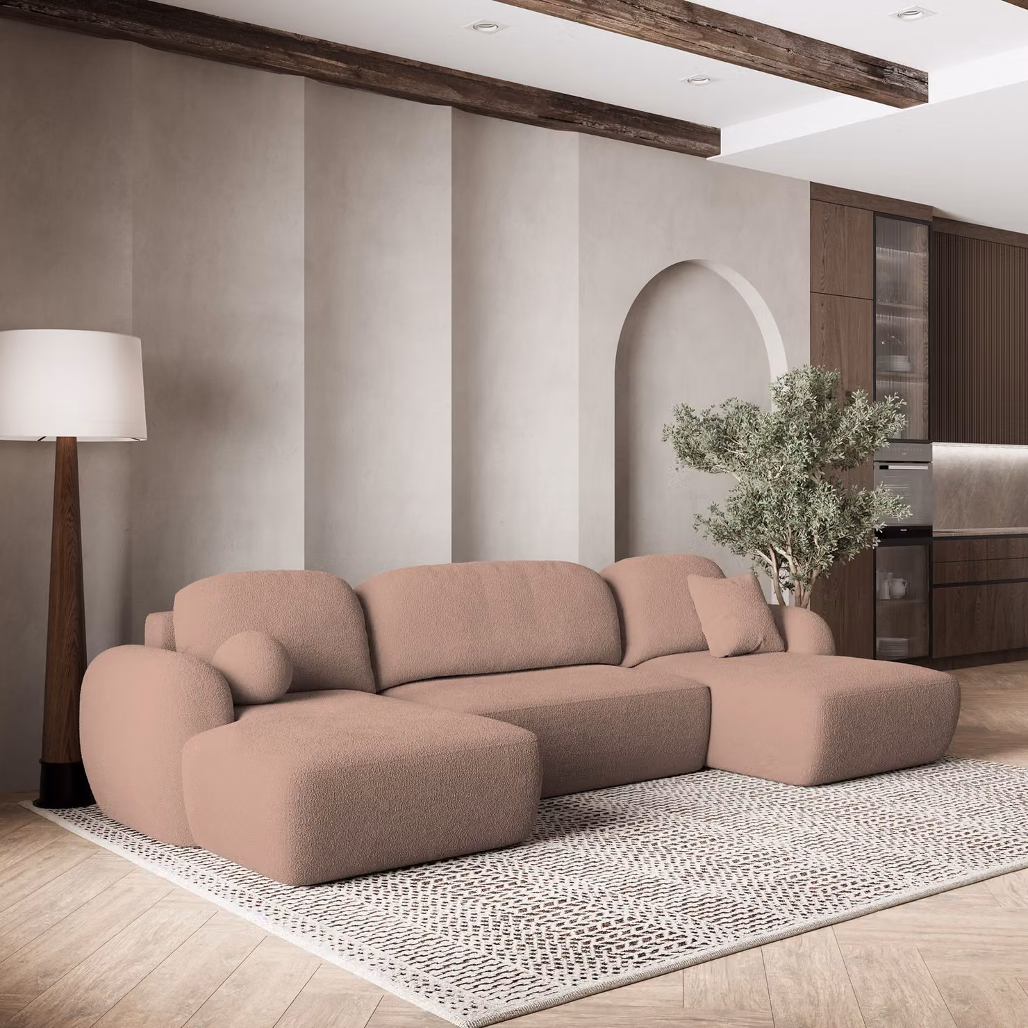 Divano angolare SAVONA N di Masseno con funzione letto a U, divano con box letto, divano da salotto, divano, divano letto, set di divani - rosa, ORA O MAI PIÙ 61