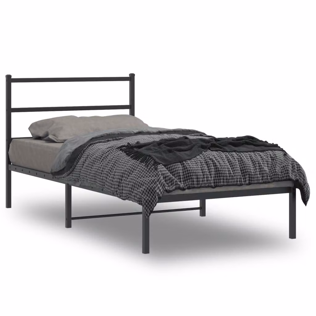 The Living Store Struttura letto con testiera in metallo nero 100x200 cm