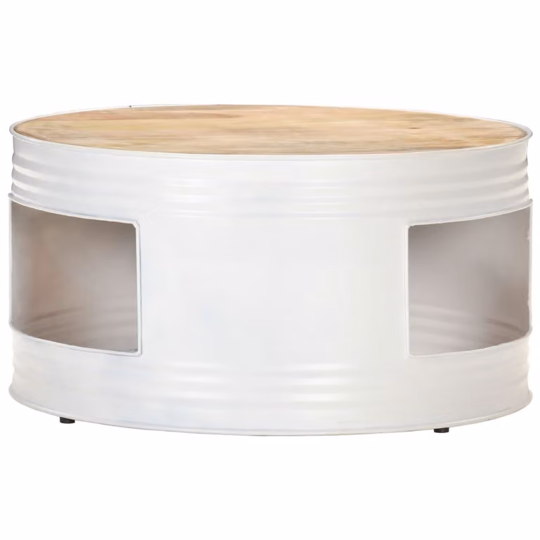 Tavolino bianco 68x68x36 cm in legno massiccio di mango