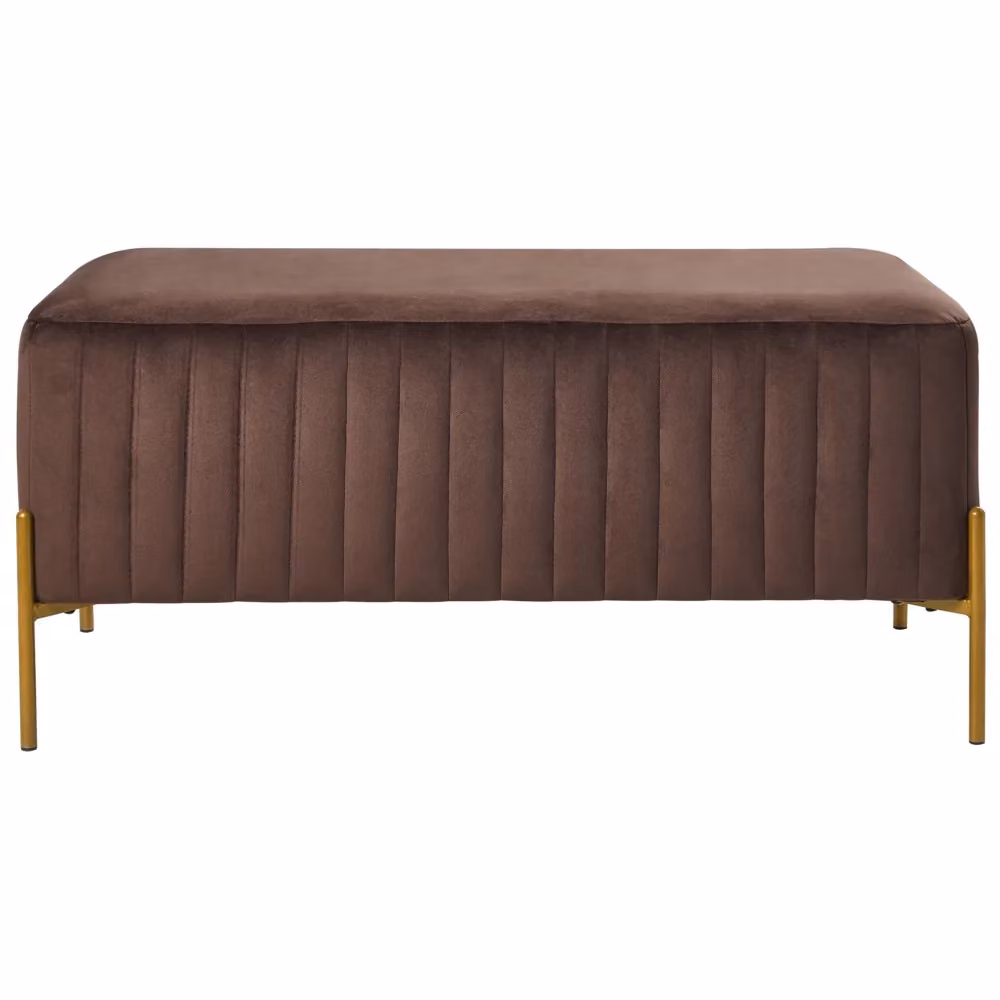 Panca Glamour Beliani IT in velluto marrone scuro con gambe in metallo dorato L: 91 cm, P: 47 cm, H: 43 cm – 2