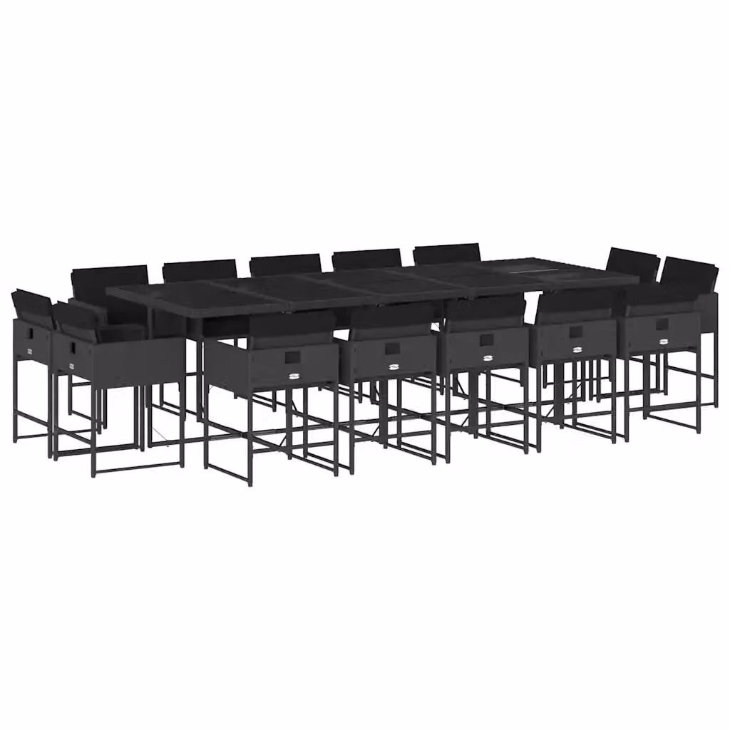 vidaXL Set da Pranzo da Giardino 15 pz in Polyrattan Nero con Cuscini e Tavolo in Vetro – 2