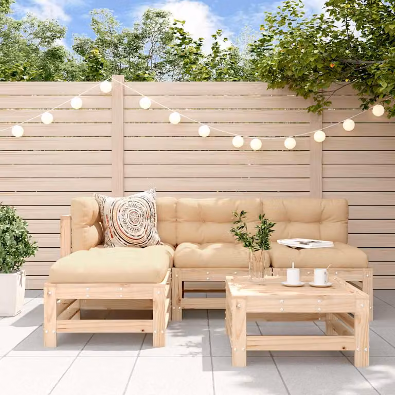 Set Salotto da Giardino vidaXL in 5 Pezzi in Legno di Pino Massello Rustico Marrone e Beige