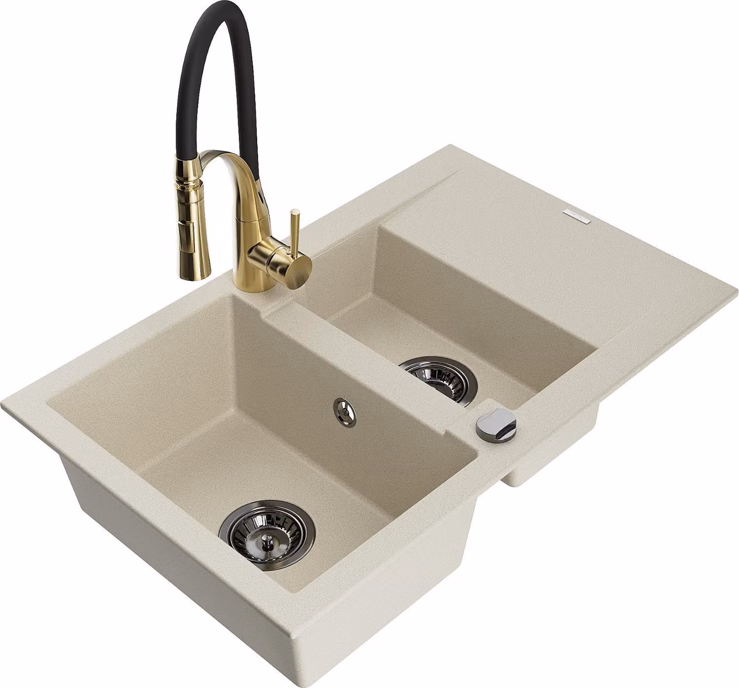 Mexen Gaspar lavello in granito 1,5 vasche con sgocciolatoio e miscelatore da cucina Aster, beige - 6507-69-73450-57-B
