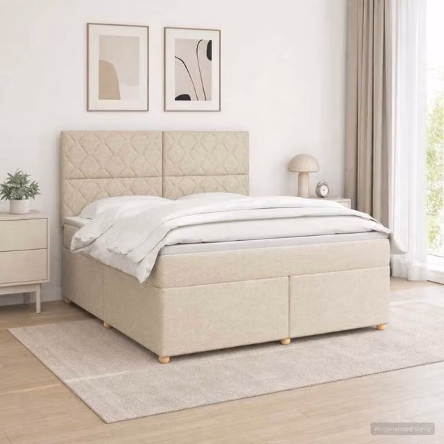 Letto box spring ibrido vidaXL con materasso a molle insacchettate e base contenitore, colore beige e bianco, L/P: 180 x 200 cm