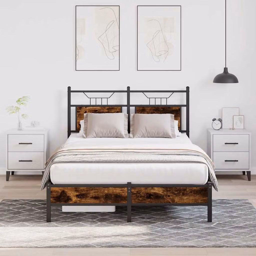 vidaXL Giroletto senza Materasso in Rovere Fumo e Truciolato, L/P/H: 120 x 200 x 126 cm