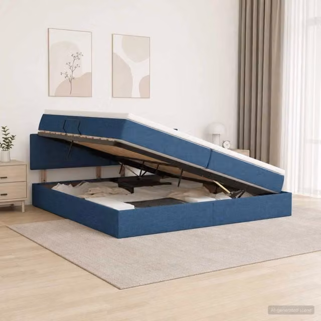 Letto con contenitore e materasso vidaXL in velluto blu, L/P: 200 x 200 cm