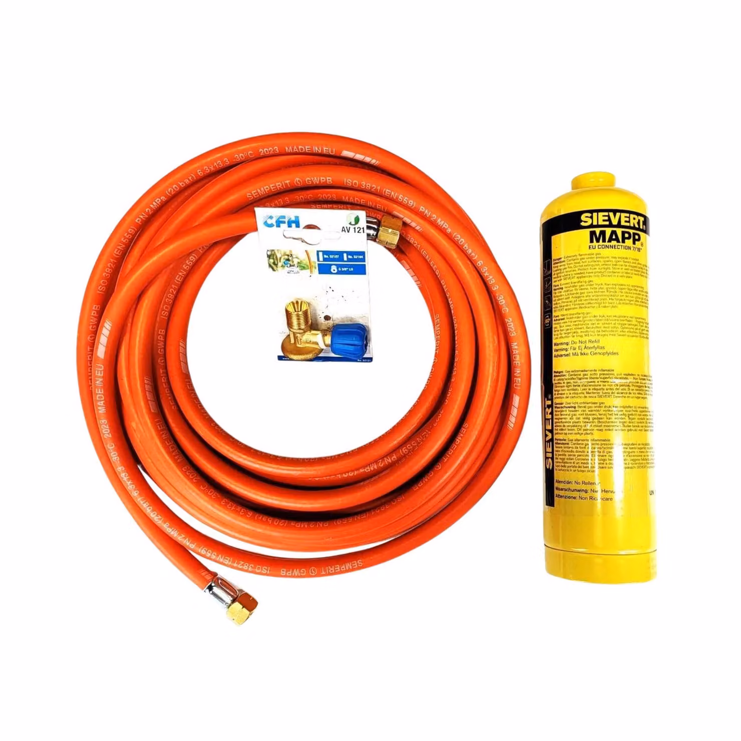 Set tubo gas propano-butano Zatech 5 m 3/8" con valvola di regolazione CFH 7/16" con attacco per bombola gas MAPP PRO Bruciatore a saldare su cartuccia gas