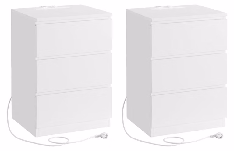 Set di 2 comodini - colore bianco "nuvola", moderno - 2 prese di corrente - 40 x 30 x 45 cm