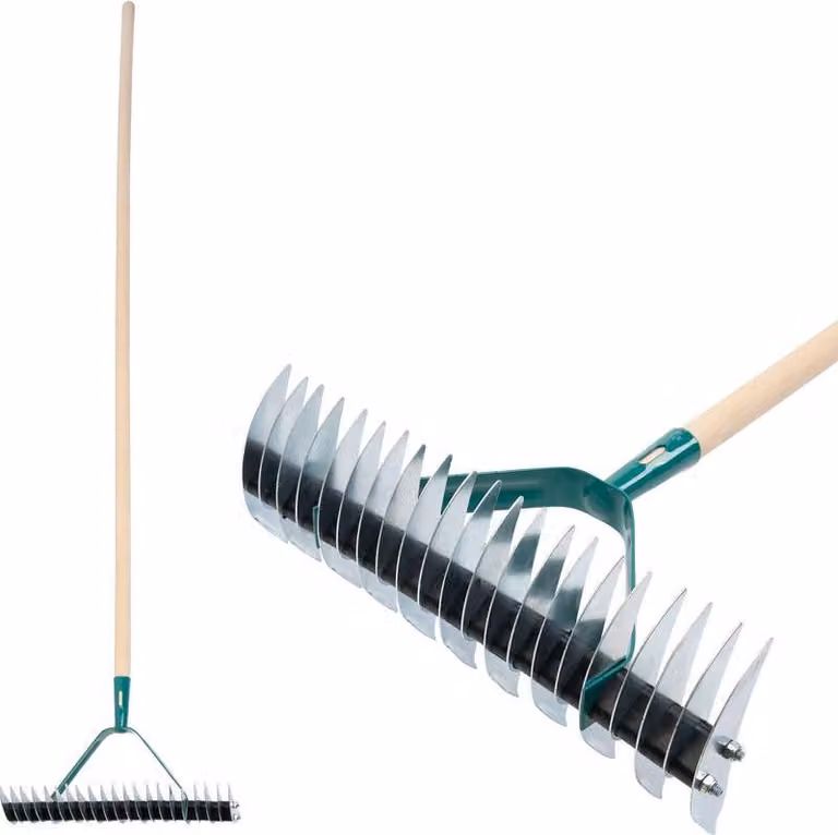 Rastrello per prato Strend Pro R151.WH, 11/21 denti, aeratore per erbacce, verticut, manico in legno