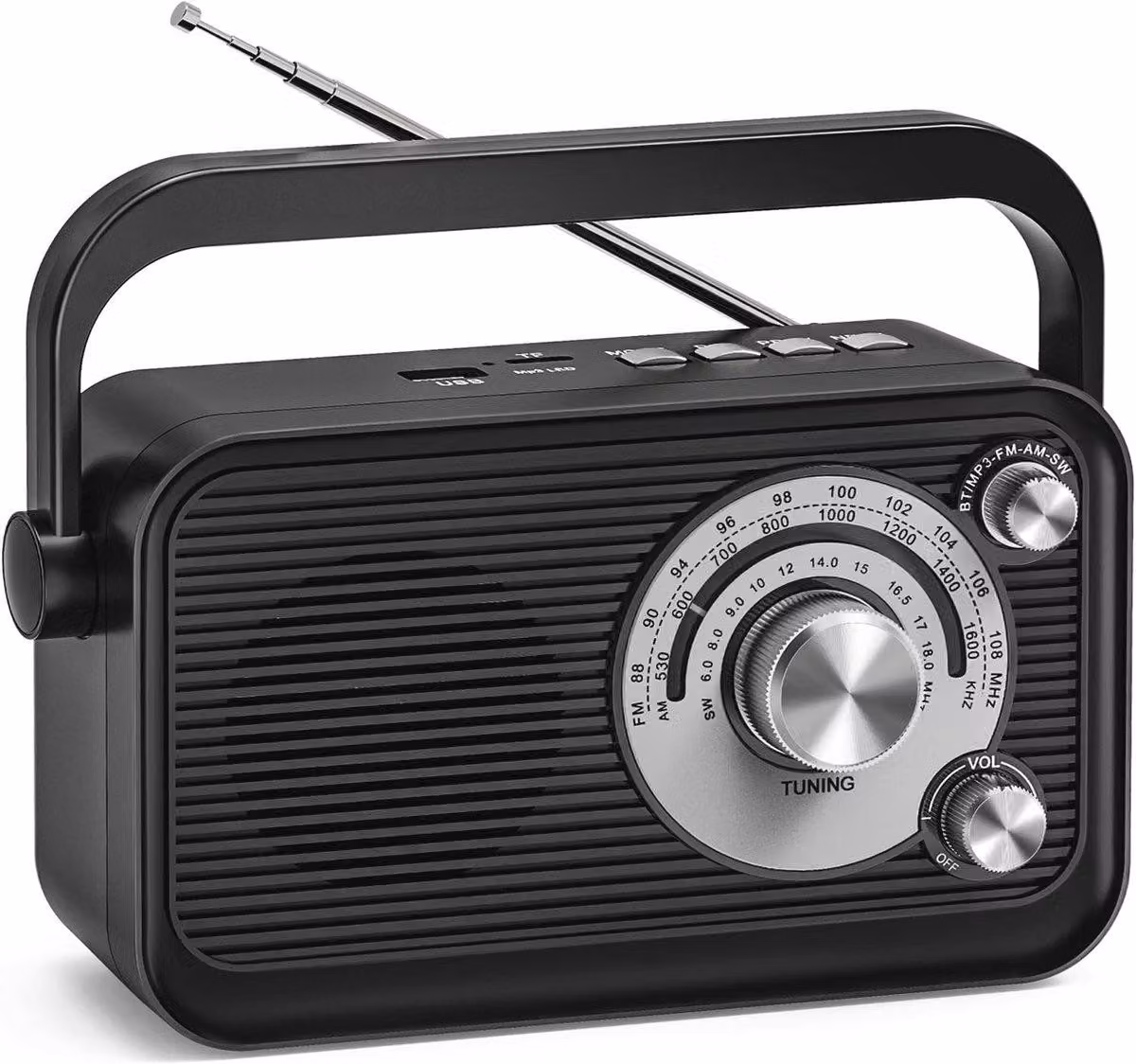 Radio portatile per la ricezione di segnali AM/FM/SW, con Bluetooth e ingresso per cuffie