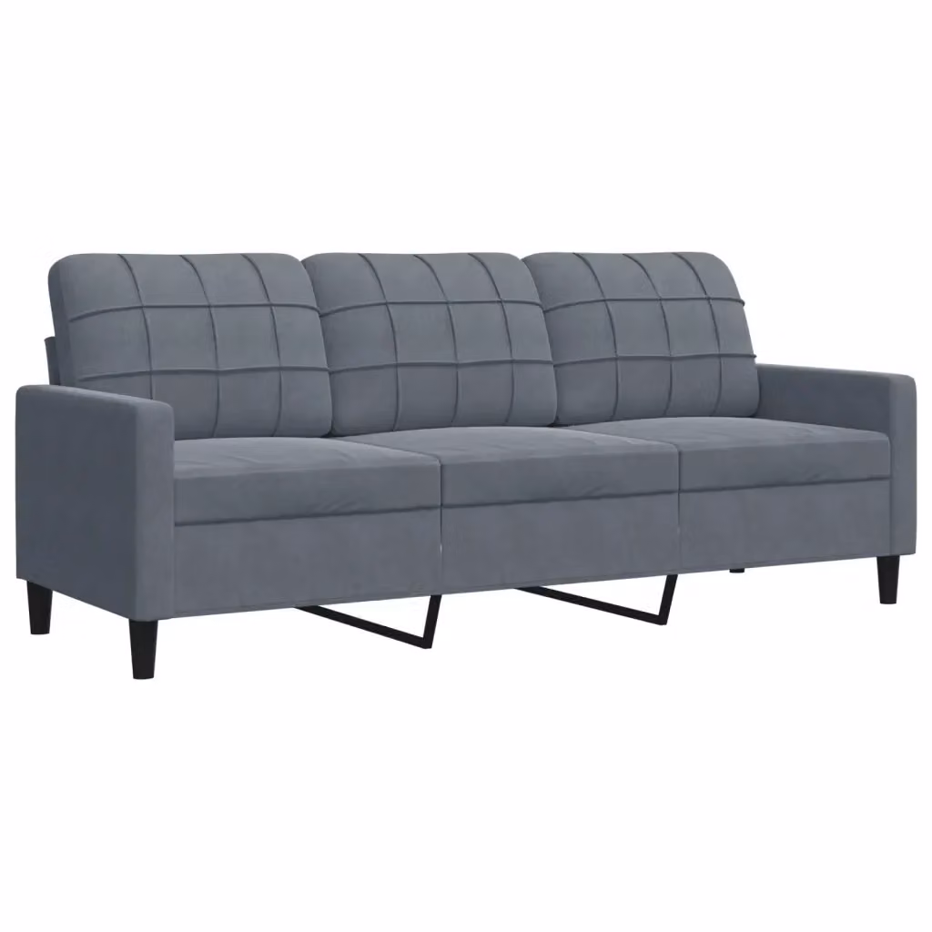 Divano a 3 posti moderno vidaXL in velluto grigio con struttura in metallo L: 197 cm, P: 80 cm, H: 77 cm – 2