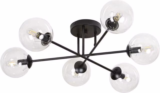 Plafoniera da soffitto Emibig Brendi in metallo e vetro nero e trasparente con 6 x E14 – 1