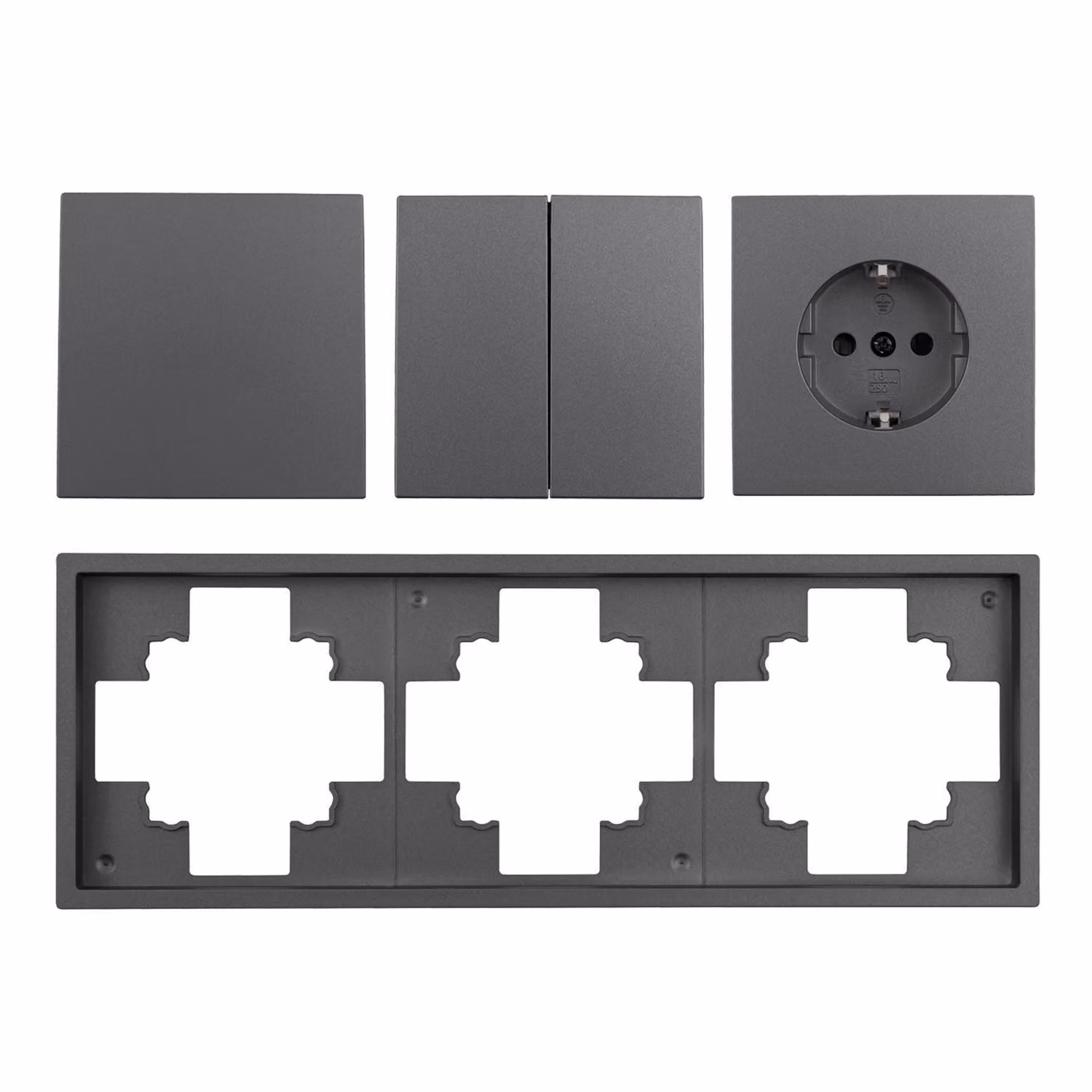 Set di interruttori e prese McPower Shallow "Door 3way", 4 pezzi, connessione a morsetto, antracite, opaco