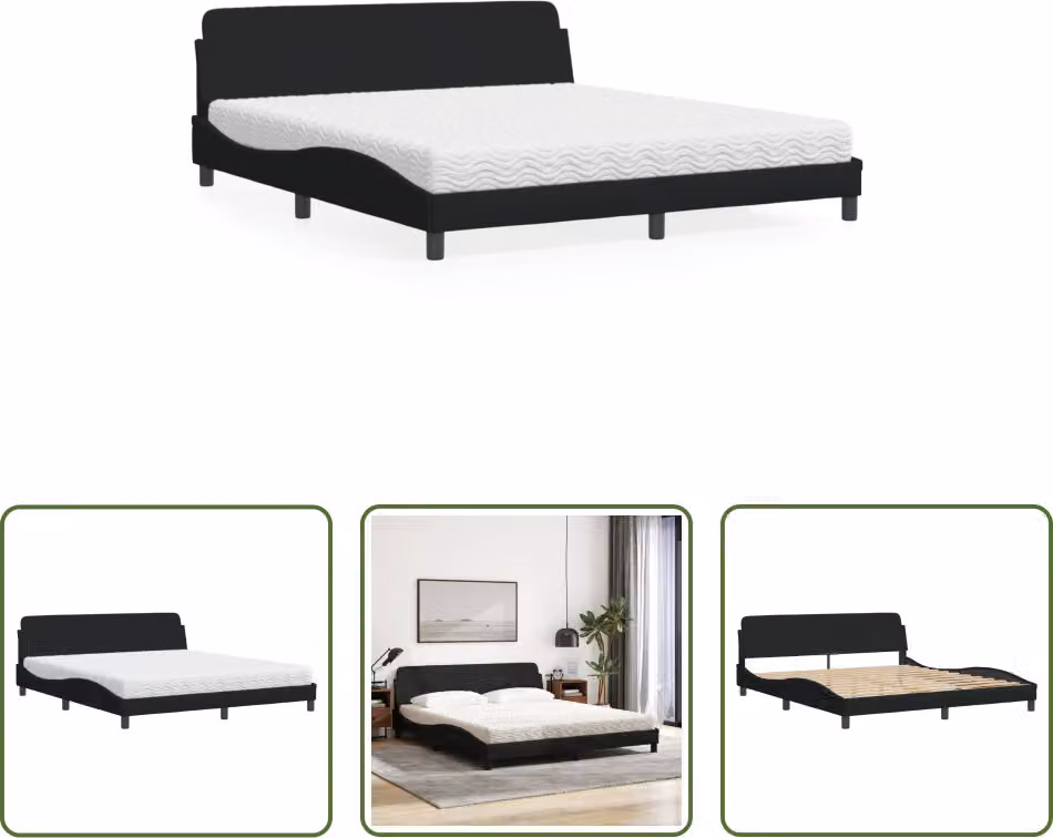 The Living Store Letto con materasso nero 180x200 cm in tessuto